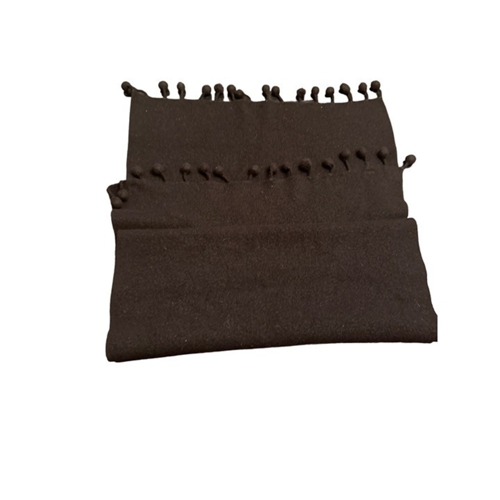 Black Wool Ball Fringe Edge Wide Wrap Scarf One Size